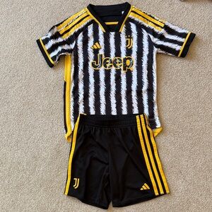 adidas Black, White & Yellow Juventus Kids Soccer Jersey and Shorts